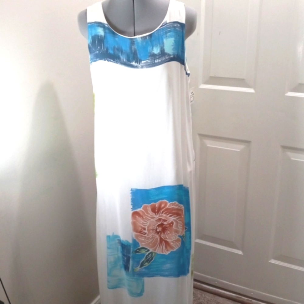 NWT David Dart Collection,Blue Lagoon. Size S, Cotton/Linen, Maxi Dress
